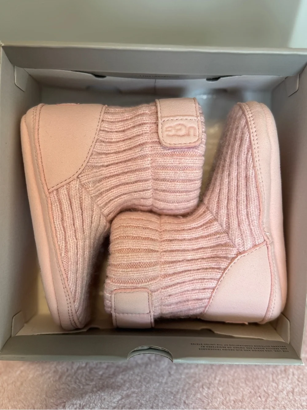 UGG Baby Pink Knit Booties Boots Size 4 w/ Original Box